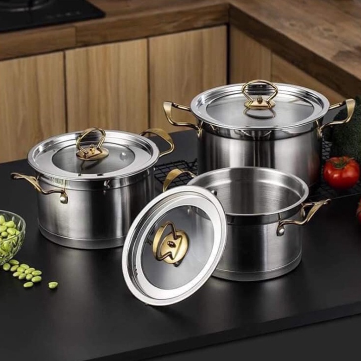 Bộ nồi 3 món Misu Louis Inox 304 cao cấp Dễ dàng vệ sinh chống xước phù hợp mọi loại bếp nấu nhanh giữ nhiệt lâu