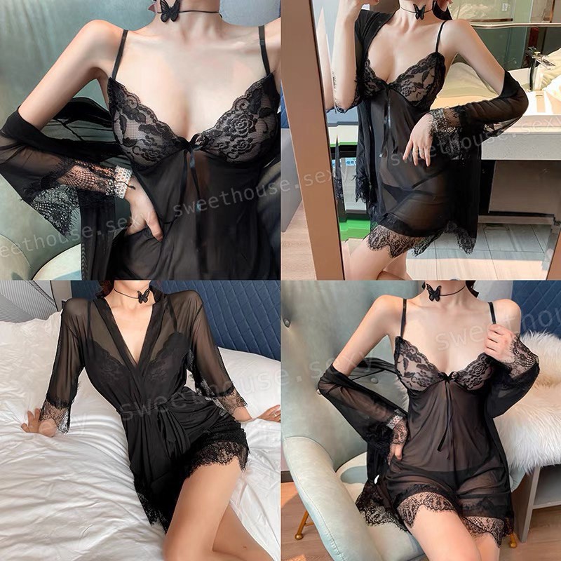 Váy ngủ sexy - Đầm ngủ sexy ren voan mỏng có kèm áo choàng thắt dây Sweet House - VN02 | BigBuy360 - bigbuy360.vn