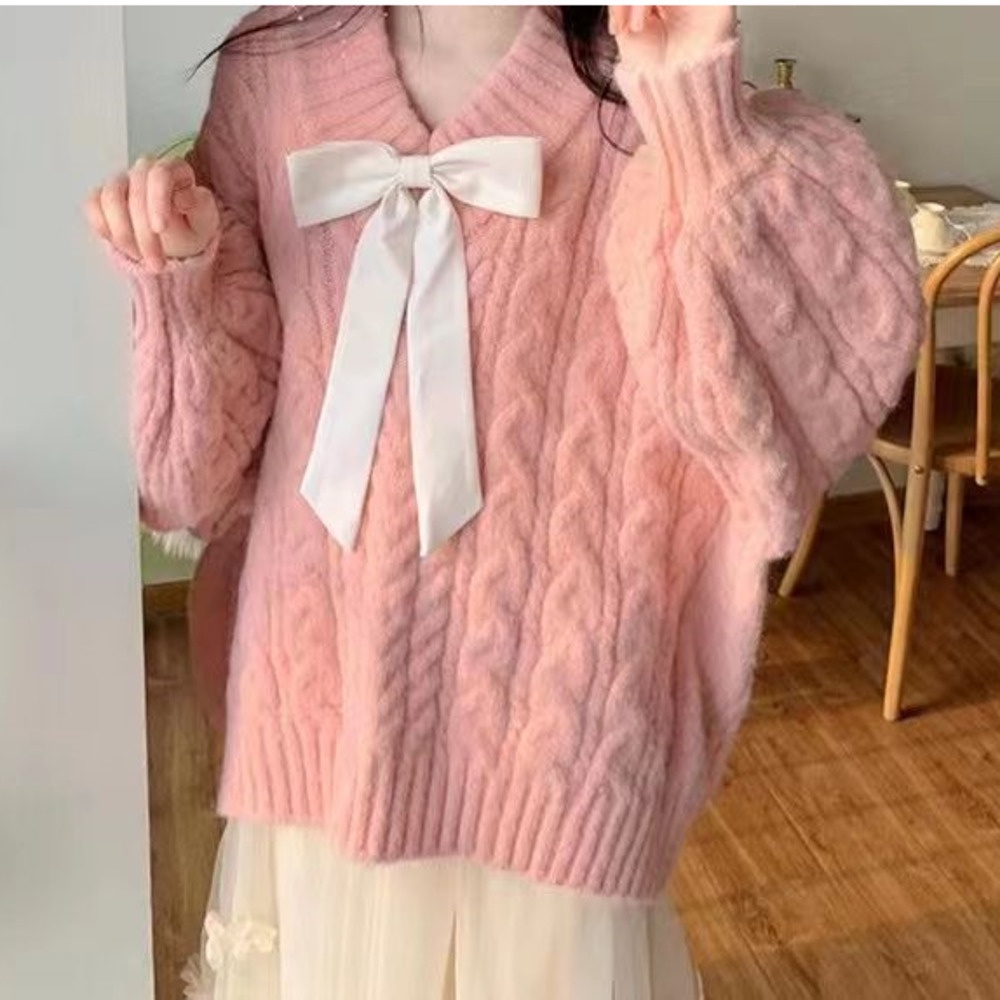 Áo Sweater Cổ V Dáng Rộng Màu Hồng Thời Trang Mùa Thu Cho Nữ