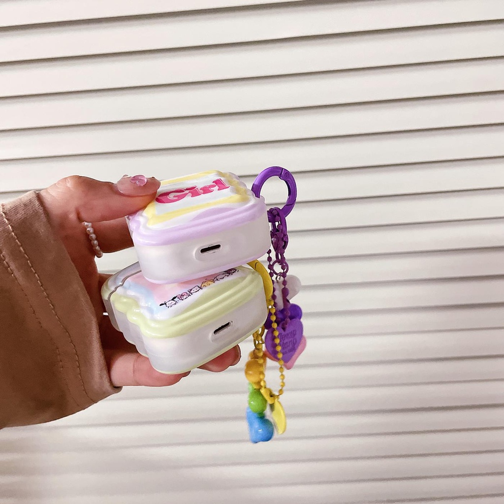 Vỏ Bảo Vệ Hộp Sạc Tai nghe không dây AirPods Pro 1 / 2 3 2021 gen3 Bằng Silicon Màu Kẹo Họa Tiết Kẻ Sọc Dễ Thương Kèm Dây Đeo Sợi Xích Thời Trang