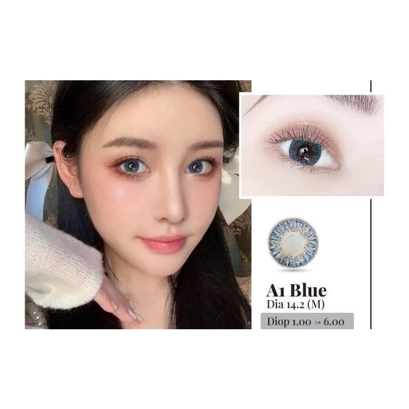 Lens xanh blue 0 độ không giãn tròng sử dụng 1 năm