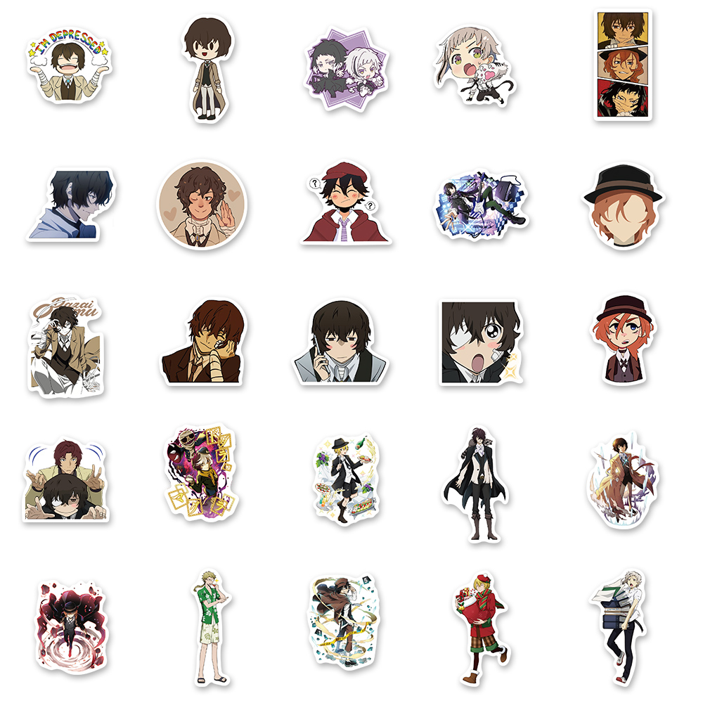 Set 50 / 100 Miếng Dán Hình Trang Trí Hoạ Tiết Bungo Stray Dogs Chống Thấm Nước