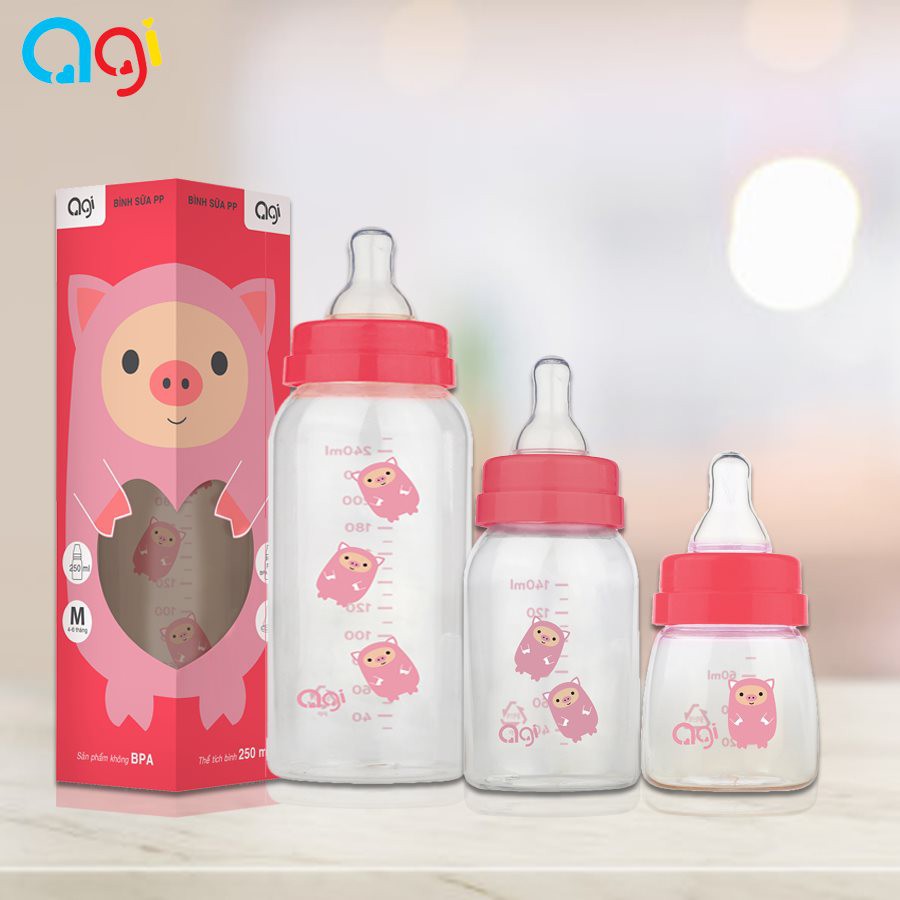 Bình Sữa Agi Premium 60ML/ 140ML/ 250ML Cho Bé Có Van Chống Sặc Chống Đầy Hơi ( mẫu mới)