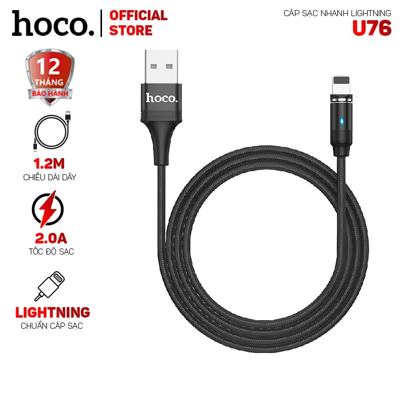 Cáp sạc nhanh Hoco U76 Lightning nam châm dài 1.2m-Dành cho thiết bị của Apple