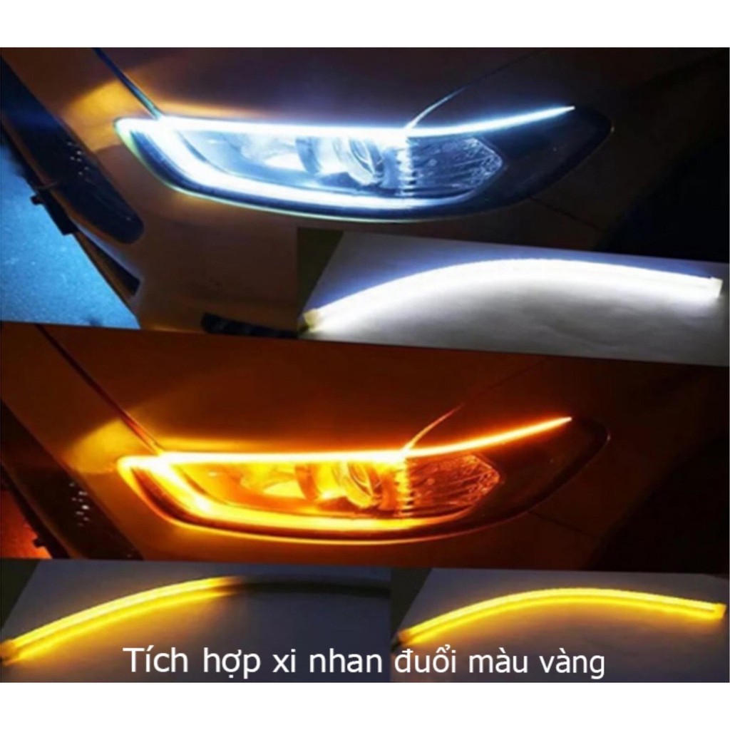 Bộ 2 Dây Đèn Led Mí Ô Tô Tích Hợp Xi Nhan Nháy Đuổi 30cm 45cm 60cm Silicon Chống Nước