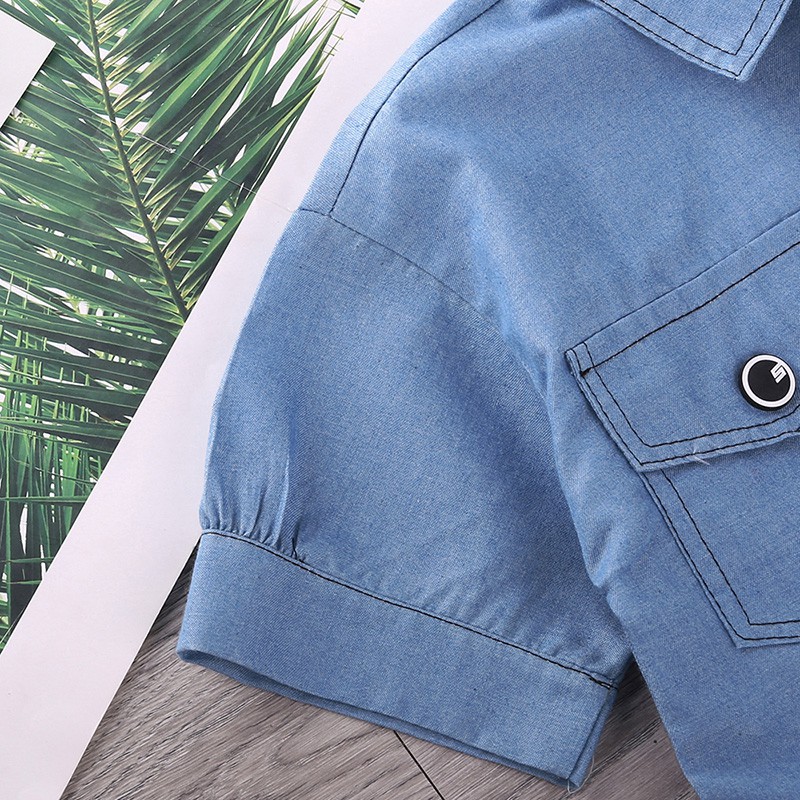 Áo kiểu SIYYIS tay ngắn đính nút phía trước thời trang cho bé gái 5-12 tuổi