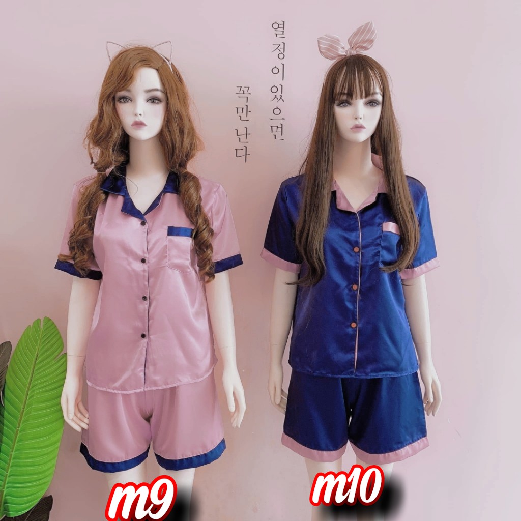 Đồ Bộ Pijama Nữ Lụa Ngắn Phối Màu Cực Đẹp Set 2_ Kèm Hình Thật