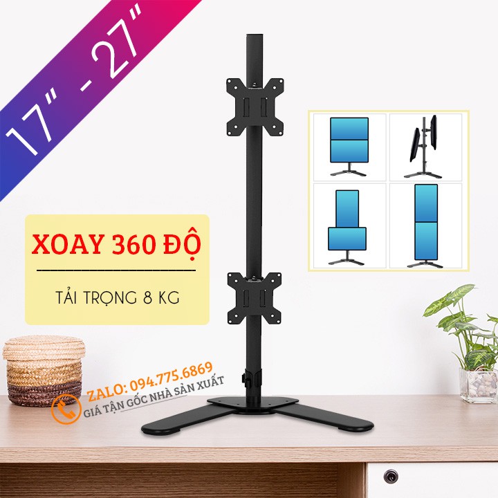 [ Màn Trên / Dưới ] Giá Treo Hai Màn Hình Để Bàn M073 - Tay Treo 2 Màn Hình Máy Tính 17-27 Inch - Xoay Màn 360