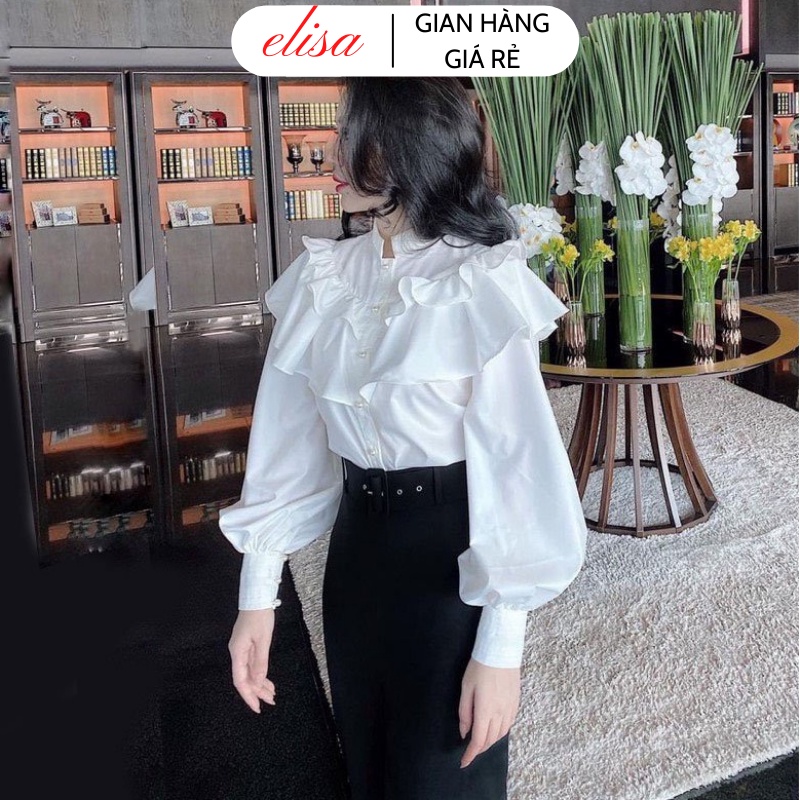 Áo sơ mi nút ngọc bèo tầng cổ trụ, Sơ mi nữ kiểu tiểu thư sang chảnh dễ phối đồ M496