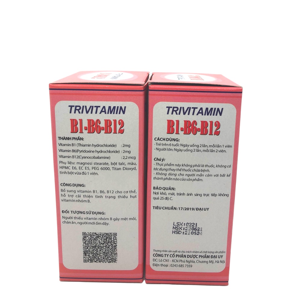 Trivitamin 3B B1- B6 - B12 hộp 100 viên nén - Bổ sung vitamin B1- B6 - B12