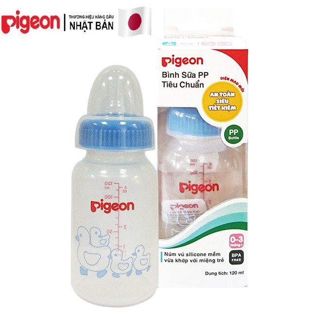 [Mã 267FMCGSALE giảm 8% đơn 500K] Bình sữa Pigeon 120ml nhựa PP tiêu chuẩn - Bình Sữa Pigeon Cổ Hẹp 120ml