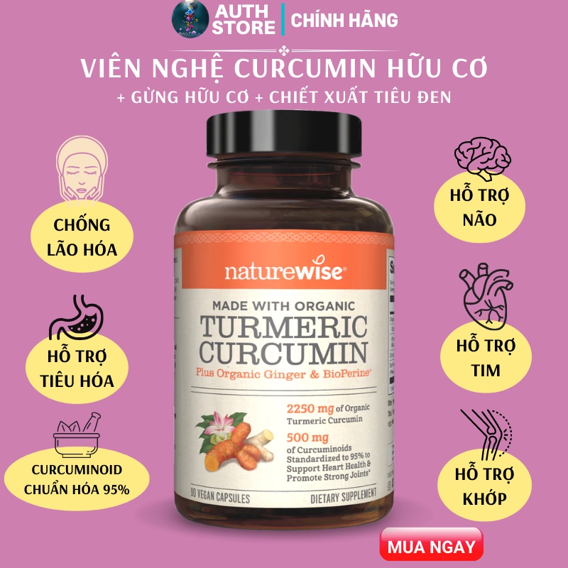Viên nghệ Curcumin hữu cơ, gừng hữu cơ  Naturewise
