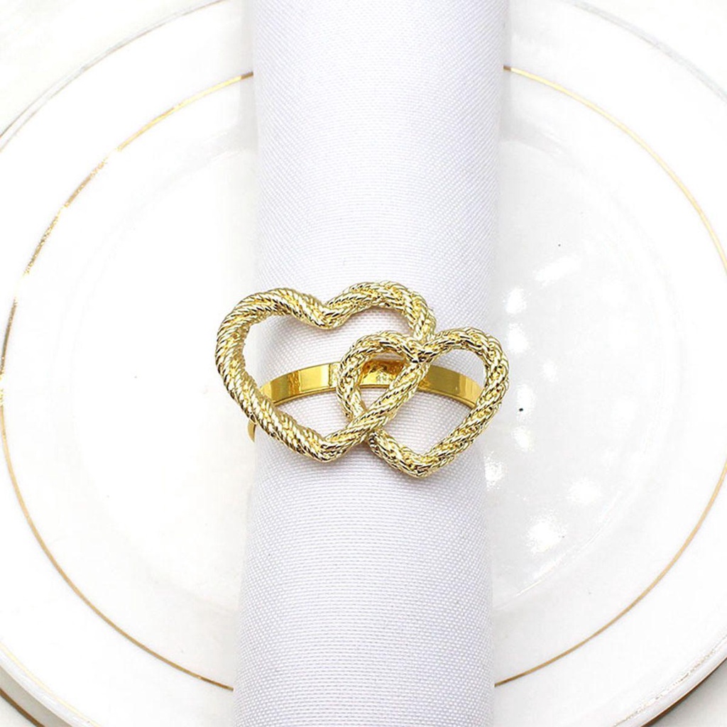 Nhẫn Giữ Khăn Ăn Hình Trái Tim Đôi Cho Ngày Valentine|Khóa Gài Hình Chữ Nhật Tiện Dụng