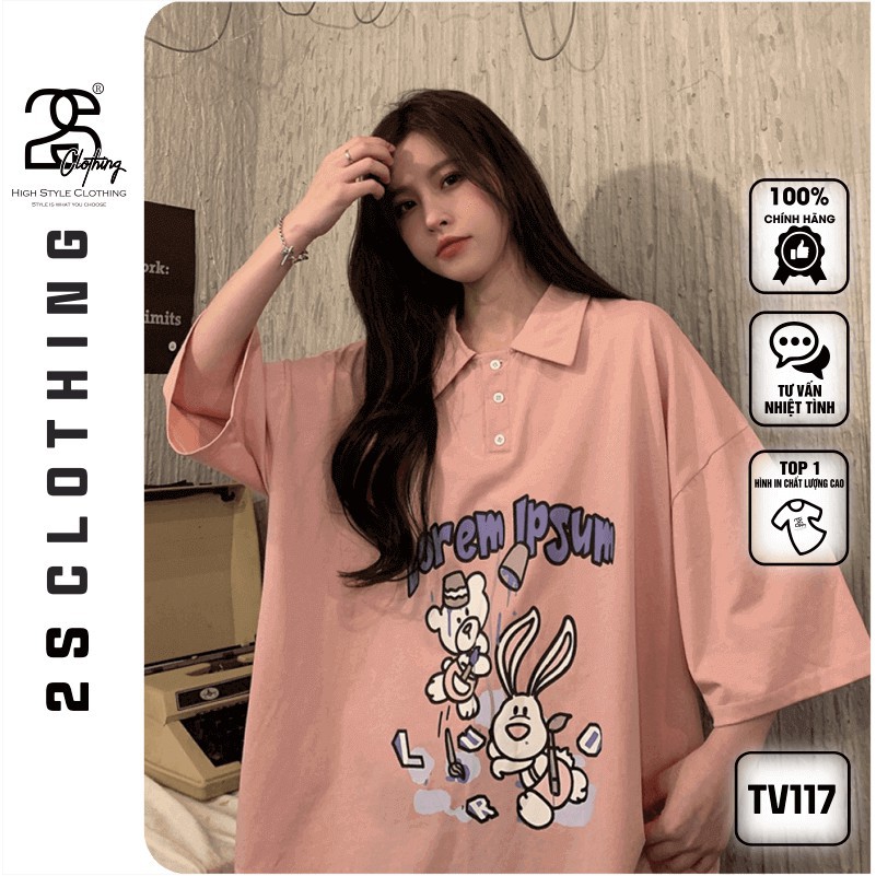 Áo Polo Nữ Form Rộng Tay Lỡ 2s Clothing Áo Phông Có Cổ Nữ Dáng Dài Giấu Quần Oversize Cotton Giá Rẻ In Hình Anime TV117