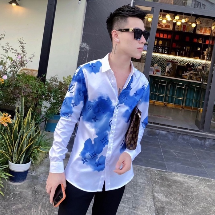 Áo Sơ Mi Lụa Dài Tay Thời Trang Cao Cấp Màu Loang Phối Họa Tiết LV Cực Chất