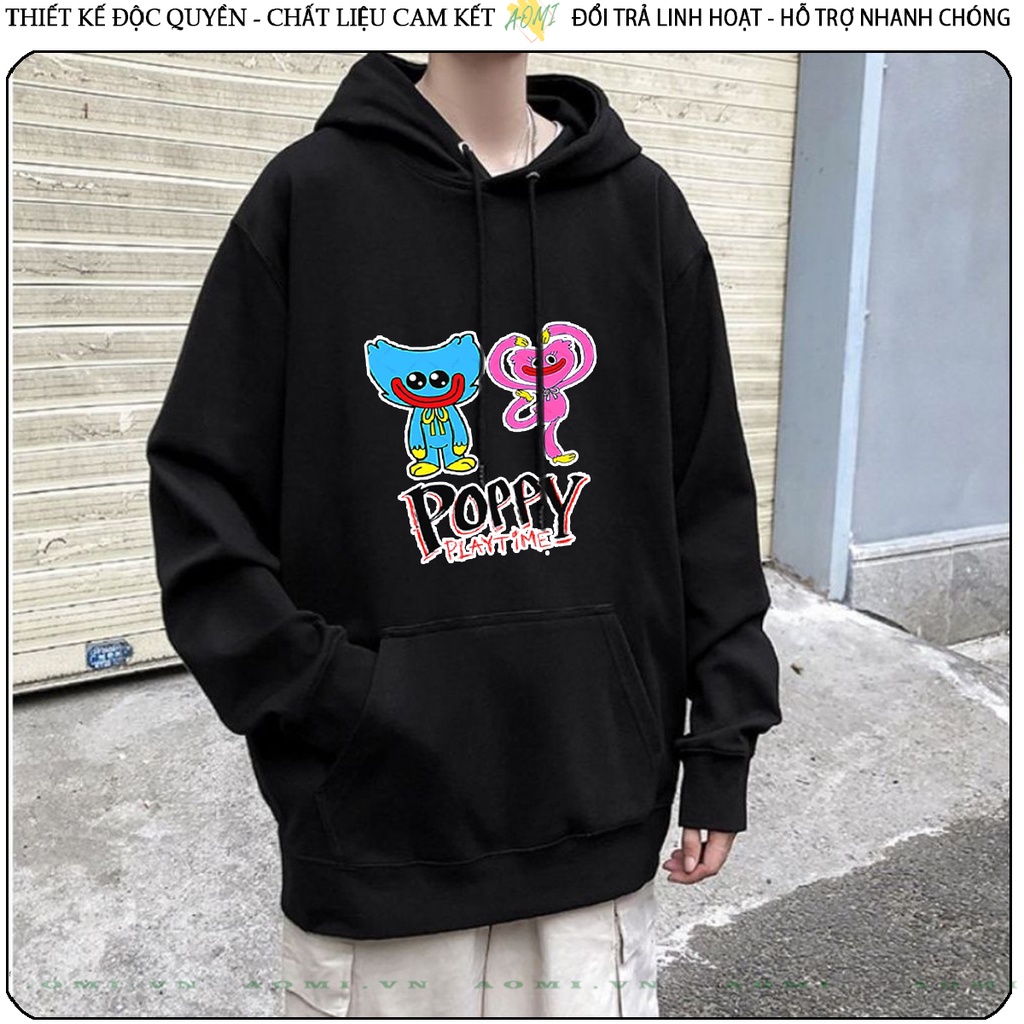 Áo khoác Nỉ Bông HOODIE Poppy Playtime Huggy Wuggy tay dài da cá mũ trùm đầu unisex full size AOMIVN