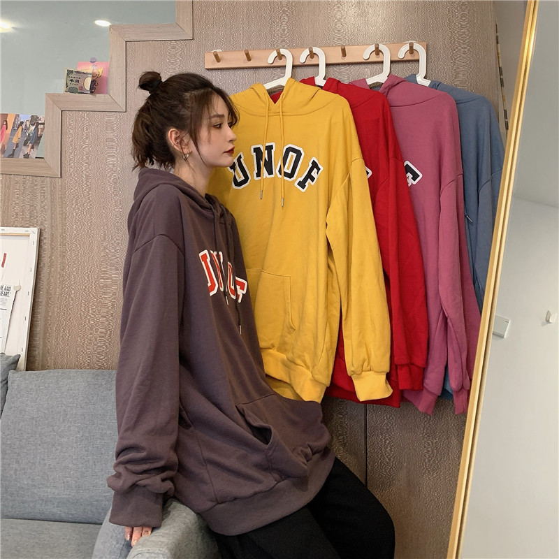 SUXI NEW Áo Hoodie Dáng Rộng Có In Chữ Phong Cách Hàn Quốc Cho Nữ