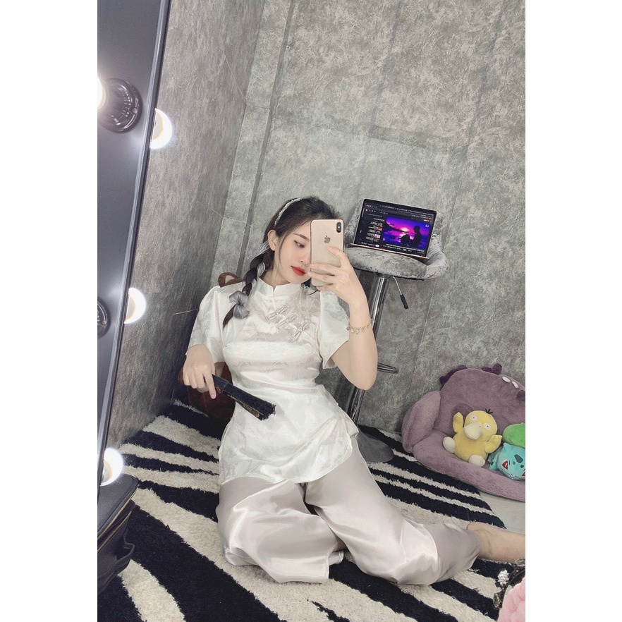 Đồ Lam Đi Chùa # Sẫm Gấm Cách Điệu# Quần Áo Nữ