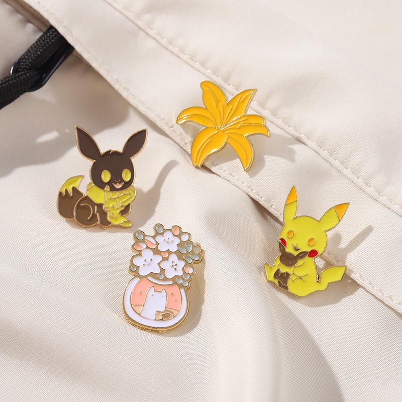 Ghim cài áo QIHE JEWELRY họa tiết pokémon hoạt hình tráng men theo bộ sưu tập thích hợp làm quà tặng cho bé