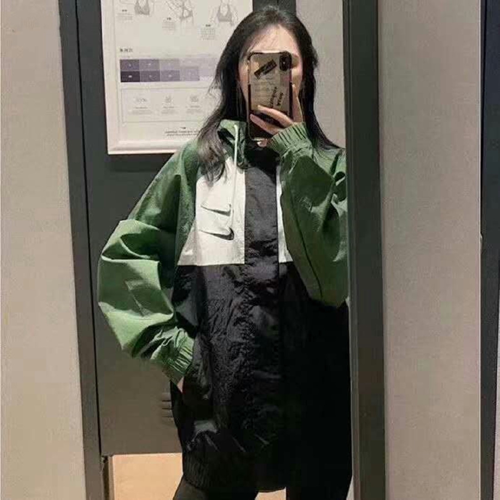 Men And Women Decode Windproof Nike Hooded Hook Embroidery Color Matching Double Windbreaker Loose Jacket Casual Sports Jacket | BigBuy360 - bigbuy360.vn