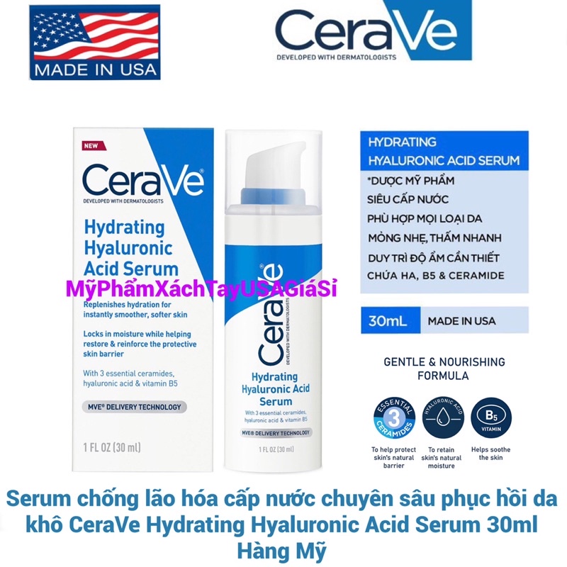 Tinh chất cấp nước CeraVe Hydrating Hyaluronic Acid Serum 30ml Hàng Mỹ