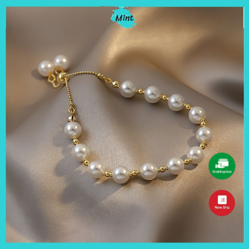 Vòng Tay Nữ ❤️FREESHIP❤️ Lắc Tay Nữ Ngọc Trai Nhân Tạo Đơn Giản - Lắc Tay Chốt Bạc 925 Không Gỉ Lắc Tay Hàn Quốc