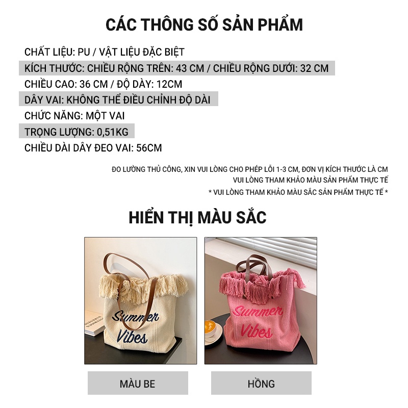 Túi đeo dưới cánh tay Bằng Vải canvas Cỡ Lớn Phối Tua Rua Phong Cách Âu Mỹ Gylb523