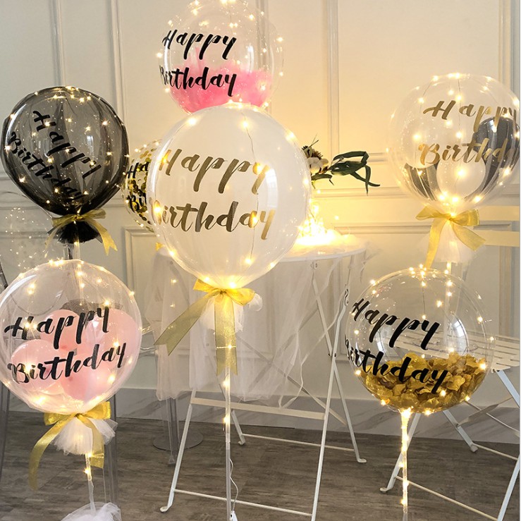 Sticker Trong Suốt 5-20 Inch Hình Chữ Happy Birthday Dễ Thương Dùng Để Trang Trí