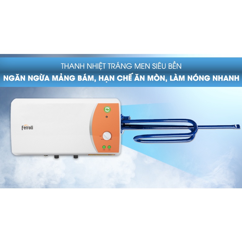 [30L]Bình nước nóng Ferroli VERDI TE 30 lít - Bình nóng lạnh gián tiếp - 3 Công Suất, Van Xả Cặn