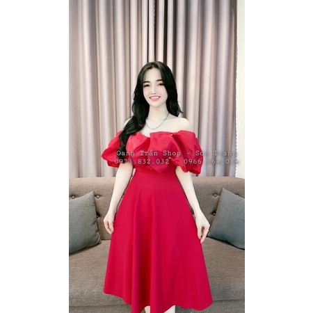 Đầm xoè tiệc trễ vai bèo ngực đính ngọc sang chảnh mã D48