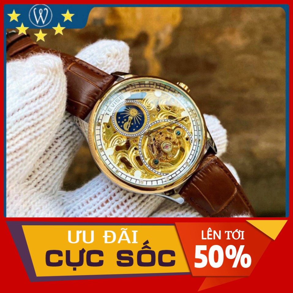 SIÊU PHẨM Đồng hồ cơ nam dây da cao cấp Tevise T820A-2 full box, mặt kính sapphire chống xước, chống nước, bảo hành 03 n