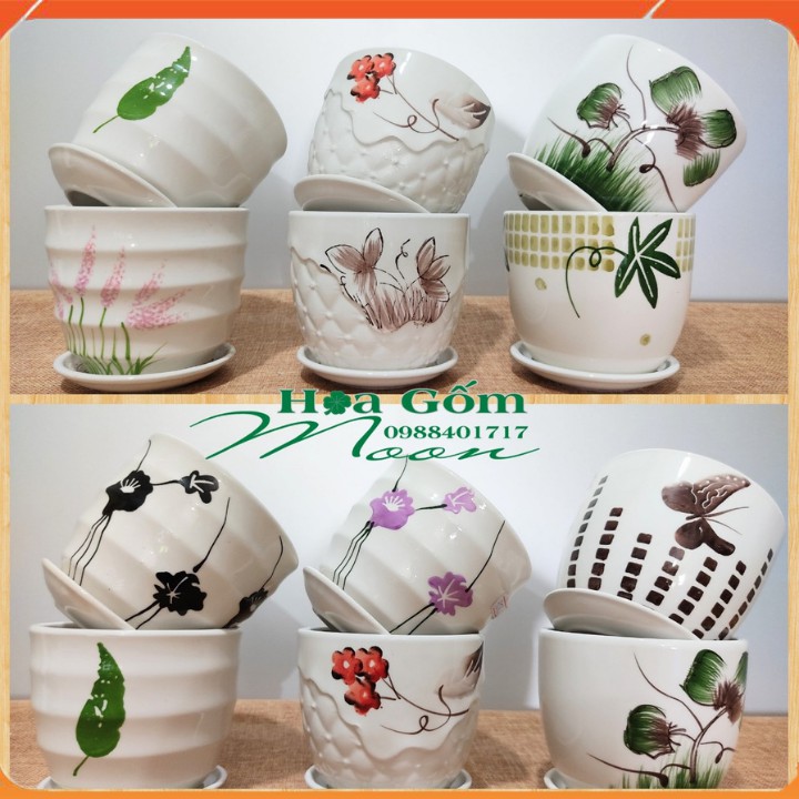 Chậu Kèm Đĩa Trồng Cây, Trồng Sen Đá, Xương Rồng, Cây Để Bàn , Cây Nội Thất Cao 10 cm