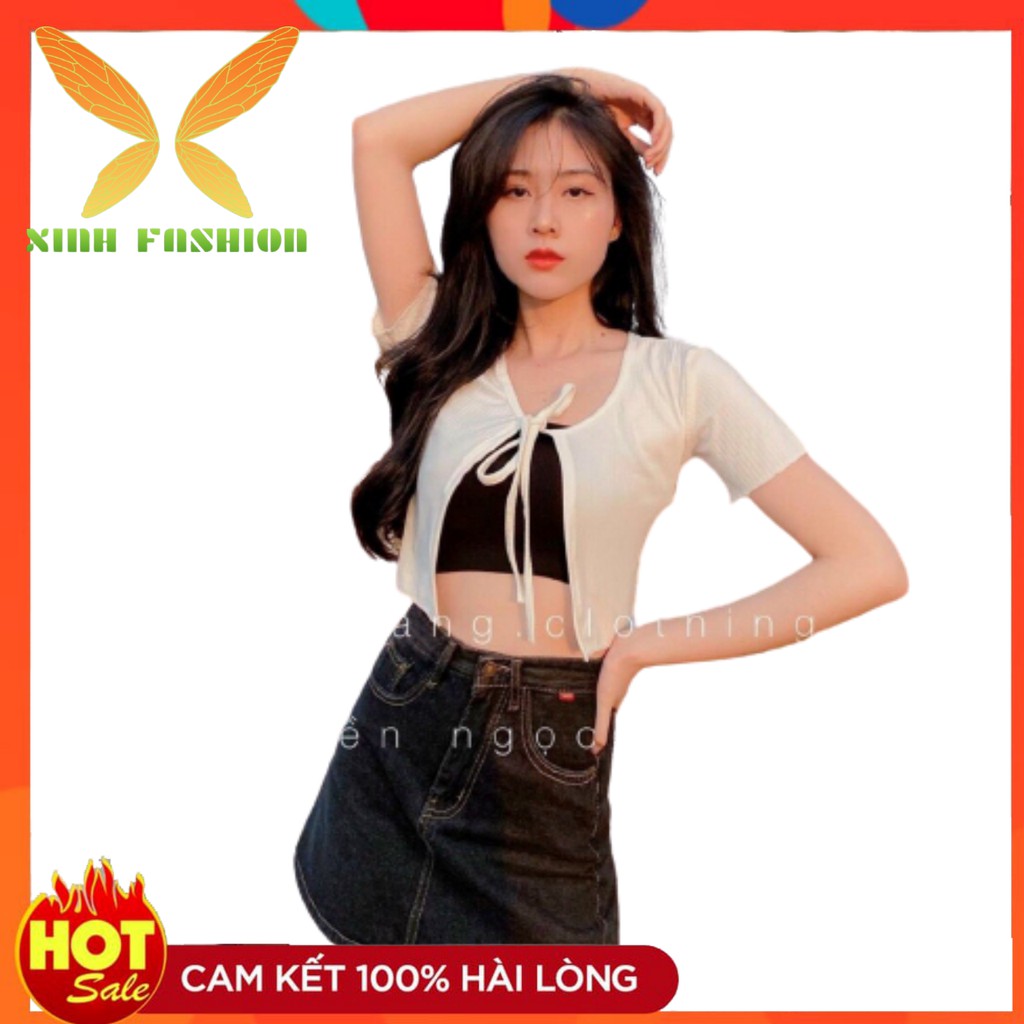 Áo Croptop Khoác Cột Dây Trước Ngực Tay Ngắn Cute Đơn Giản Thoáng Mát | Áo Croptop Nữ Đẹp Khoác Cột Dây Tay Ngắn CT41