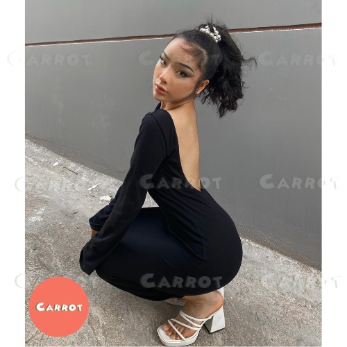 Đầm body sexy tay dài ôm hở lưng chất co giãn váy nữ tôn dáng sáng da chất xịn co giãn tốt carrotxinhdep | BigBuy360 - bigbuy360.vn