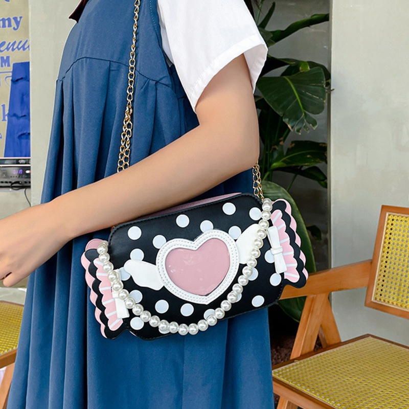 Túi Đeo Chéo Vai Trong Suốt Họa Tiết Chấm Bi Đính Ngọc Trai Dành Cho Nữ