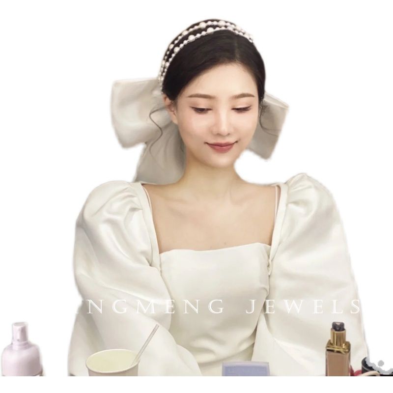 [Aishang Xinh Đẹp] Băng Đô Đính Ngọc Trai Và Nơ Cài Tóc Cô Dâu Trong Ngày Cưới Siêu Xiansen