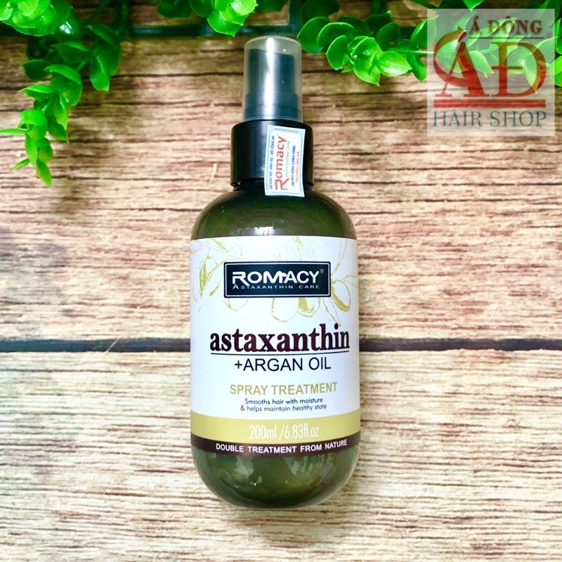 XỊT DƯỠNG ẨM CHỐNG NHIỆT PHỤC HỒI TÓC ROMACY ASTAXANTHIN ARGAN OIL 200ML