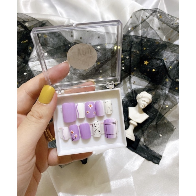 Móng úp - Nailbox màu tím form ngắn dễ thương