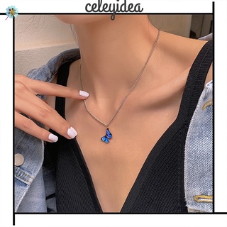 Dây chuyền màu bạc mặt thiết kế hình bươm bướm màu xanh gradient phong cách thời trang hàn quốc cho nữ