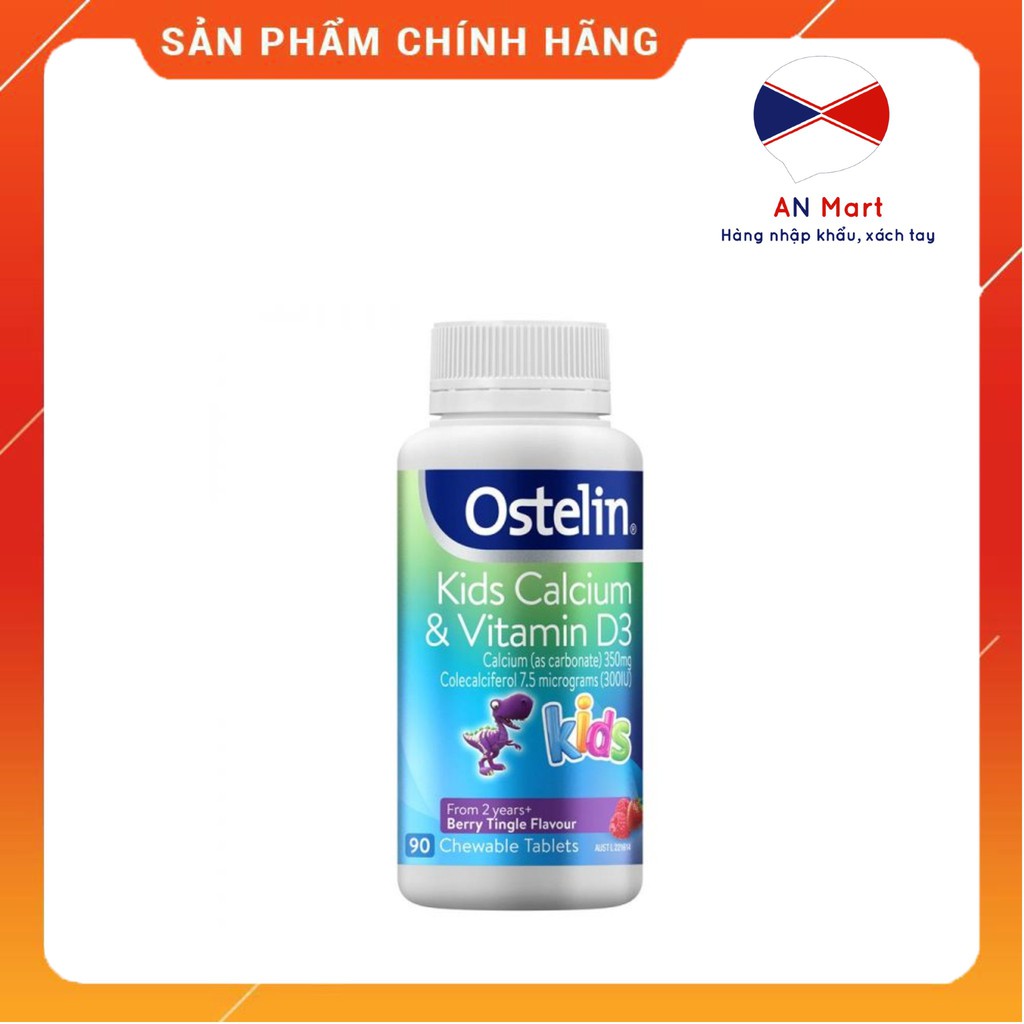 Vitamin D3 &amp; Calcium Ostelin Kids 90 viên cho bé từ 2 tuổi trở lên hàm lượng canxi 350mg