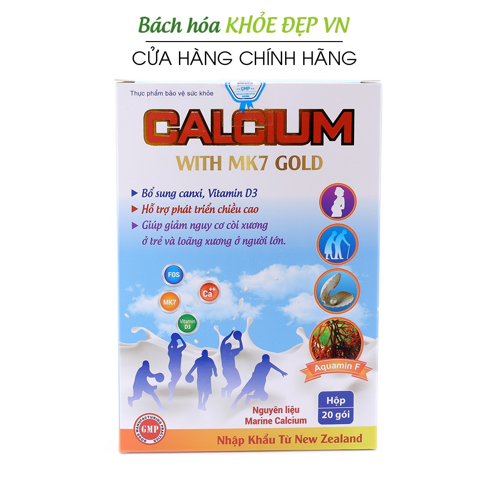 Canxi sữa tăng chiều cao, chắc khỏe xương cho bé từ 6 tháng Calcium With MK7 Gold - Hộp 20 gói