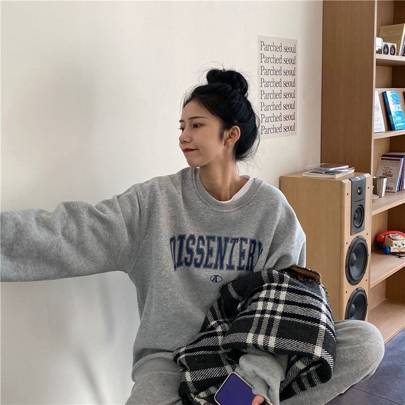 Áo Sweater Tay Dài In Chữ Tiếng Anh Kiểu Hàn Quốc Xinh Xắn Cho Nữ