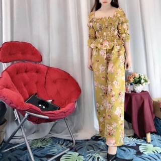Sale set bộ hoa vàng siêu đẹp tay dài quần ống suông
