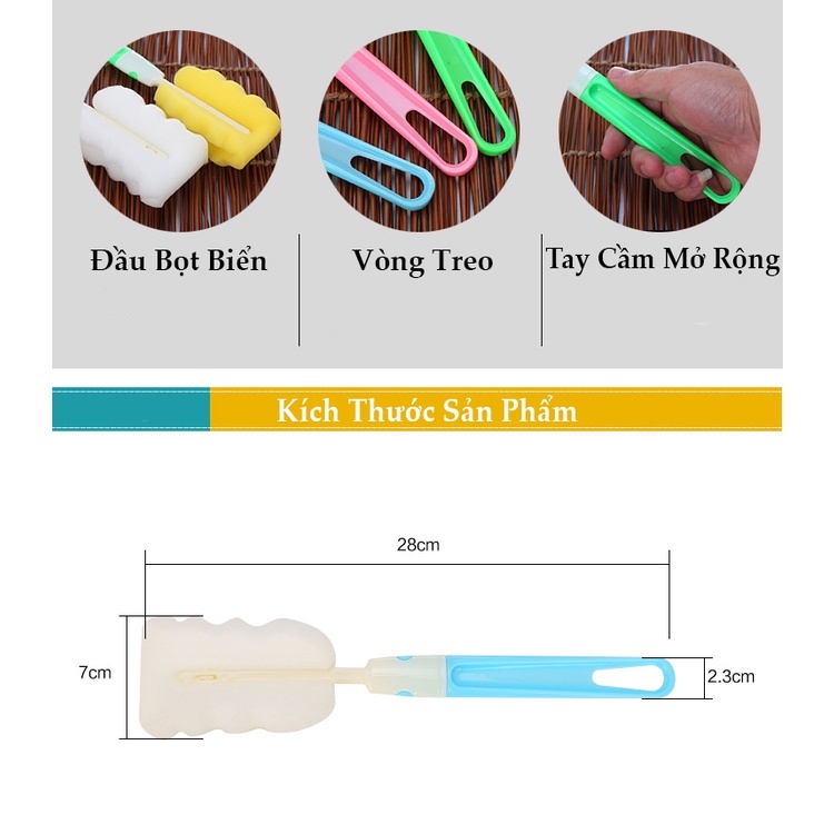 Bộ cọ rửa bình nước ,bình sữa mút bọt biển, dụng cụ vệ sinh cốc ly siêu sạch tiện lợi