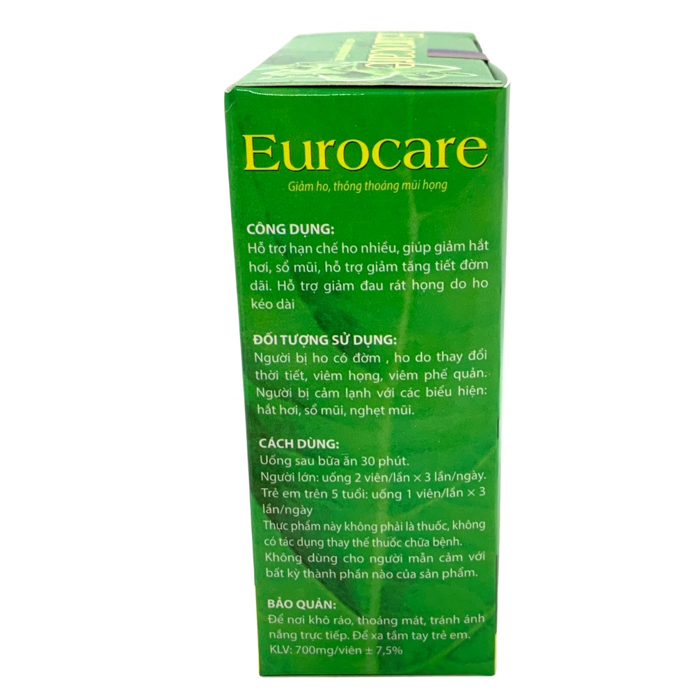 Eurocare - Giảm ho, thông thoáng mũi họng 100 viên