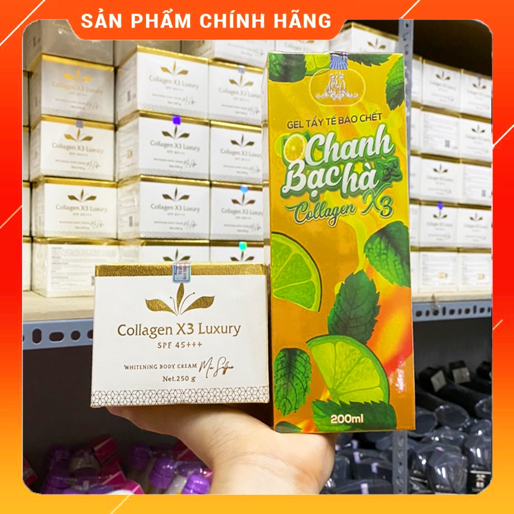 [Chính hãng] Combo Kem Body Luxury Collagen X3 + Tẩy tế bào chanh bạc hà Colagen X3 Mỹ phẩm Đông Anh