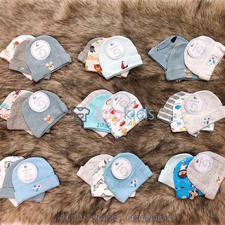 Set 3 chiếc mũ sơ sinh chất cotton nỉ mềm min cho bé trai, bé gái 0-3 tháng tuổi