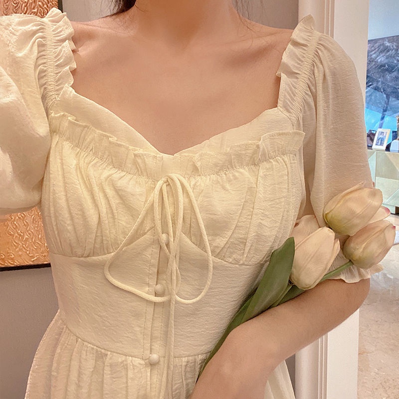 Đầm Công Chúa Tay Phồng Cột Dây Eo Phong Cách Ngọt Ngào Thời Trang Mùa Hè Hàng Mới