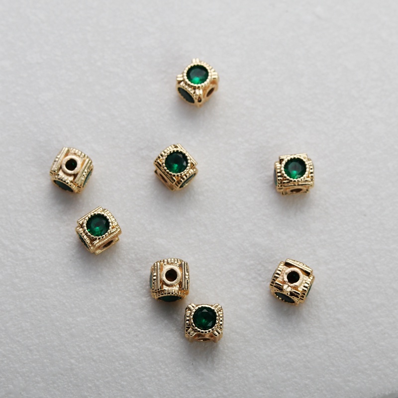 Hạt Xỏ Lỗ Hình Vuông Ba Chiều Bằng Đá Zircon 14k Nhiều Màu Sắc 6mm Làm Trang Sức diy