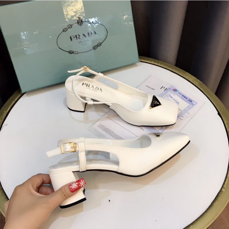 Tv(ẢNH THẬT) Sandal 5p Gót Vuông Prada Da Lì Mềm Êm Fullbox Giấy Túi